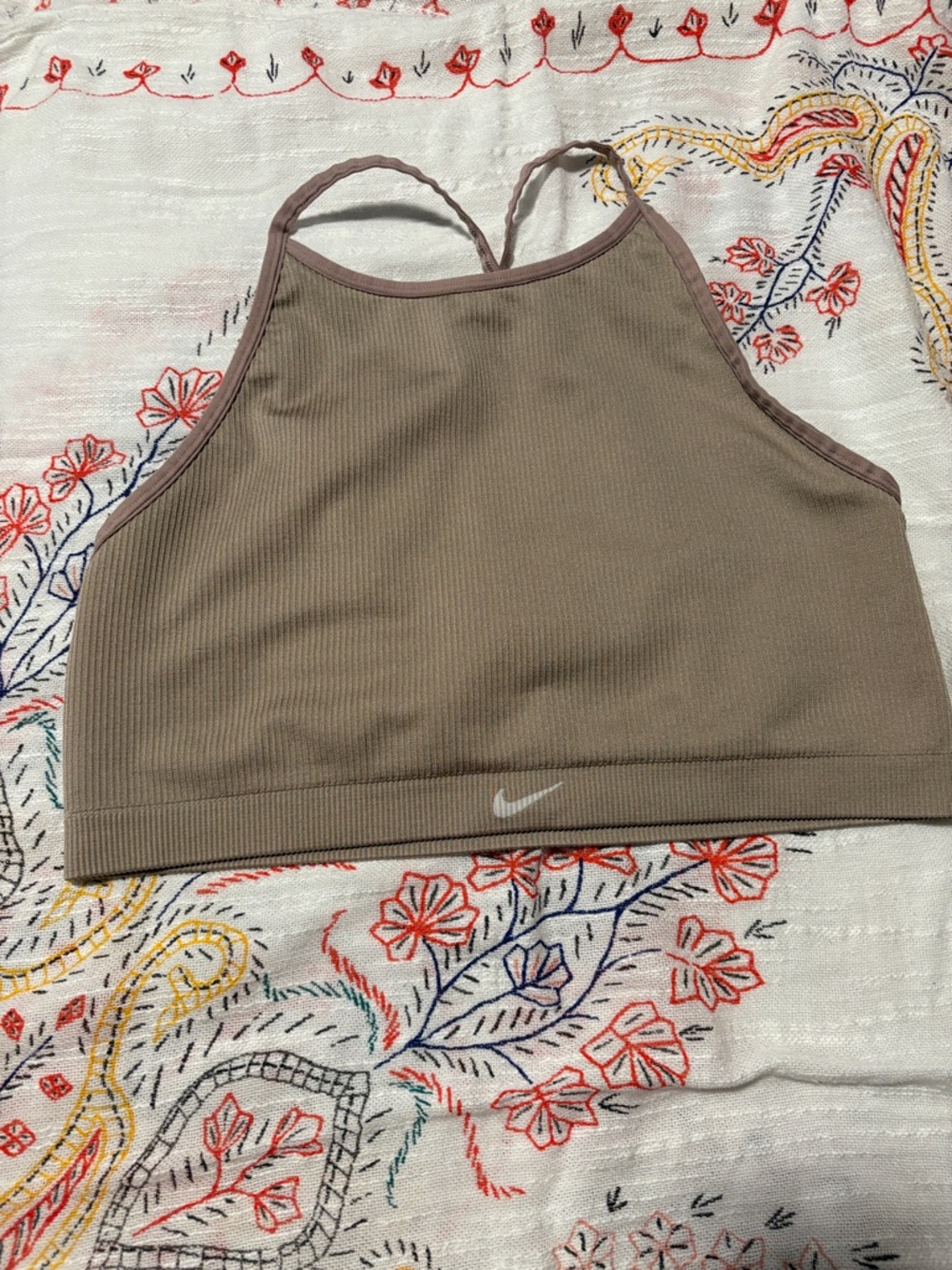 Nike Ribbed High-Neck Sports Bralette — Taupe